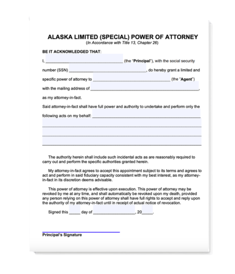 Free Alaska Limited (Special) pdf Power of Attorney Template